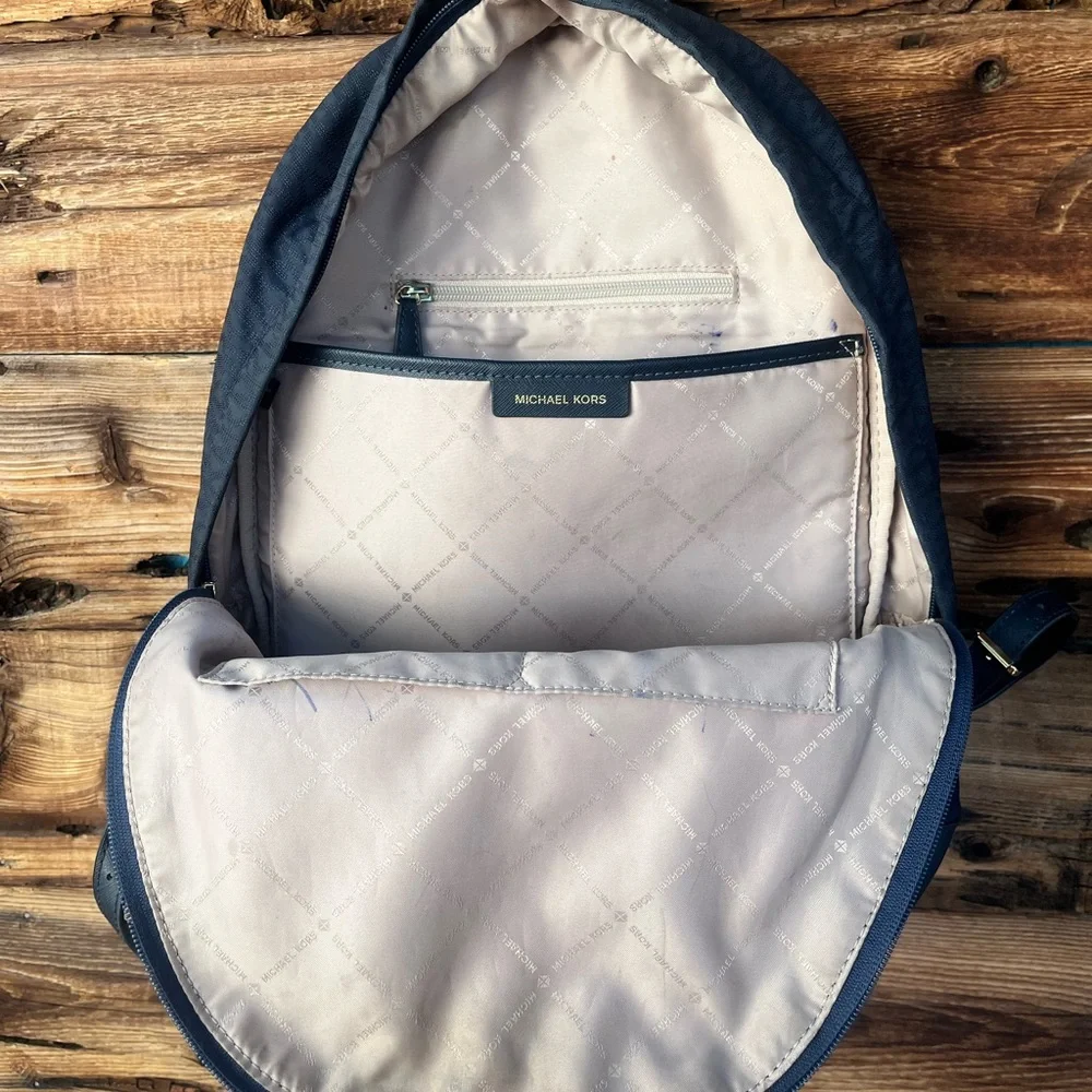 MICHAEL KORS | Navy Blue Morgan Medium Logo Jacquard Backpack